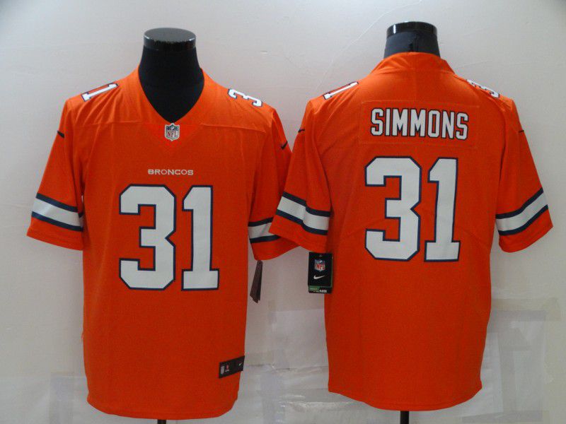 Men Denver Broncos 31 Simmons Orange Nike Vapor Untouchable Limited 2021 NFL Jersey